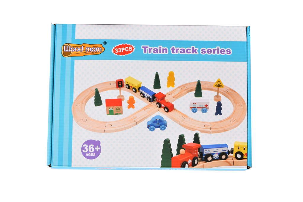 Trenulet cu sina din lemn pentru copii cu 33 de piese, cu magnet